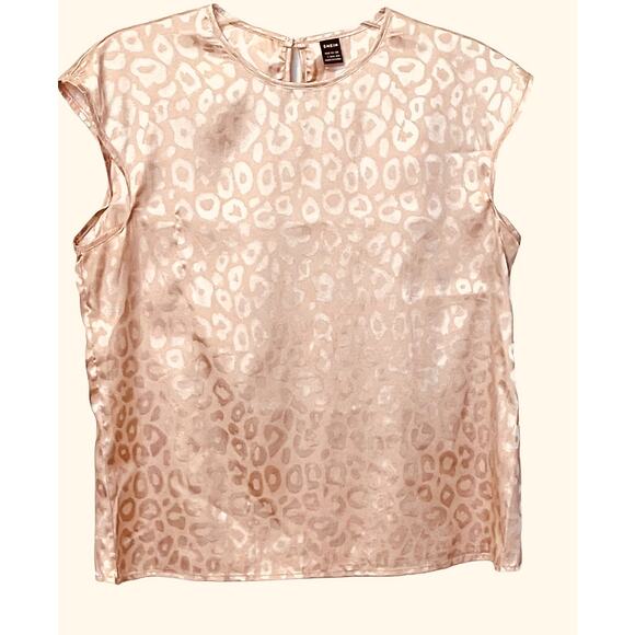 SHEIN CAP SLEEVE, ROUND NECK BLOUSE, WOMENS, L(8-10), PINK/SILVER ANIMAL PRINT - Picture 1 of 9